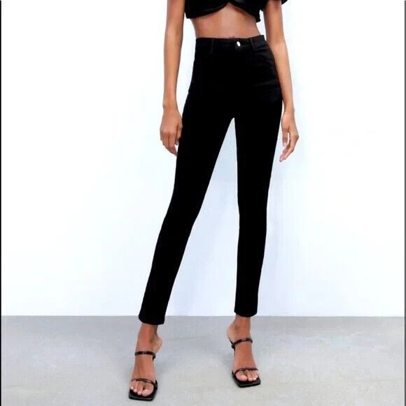 Zara Denim - ZARA High Rise Jegging Denim Skinny 4-Pocket Jean US 6 Black Stretchy Pants B86